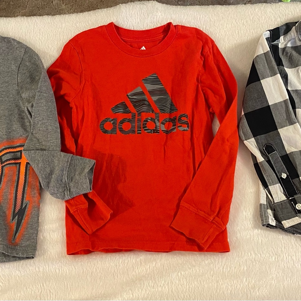adidas Red Long-Sleeve Logo Tee for Kids